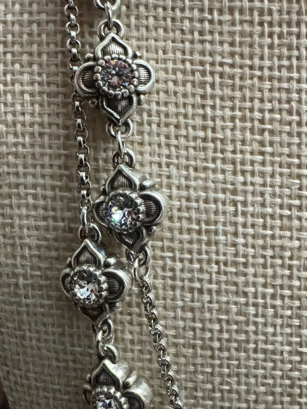 Brighton Silver-tone Sizzling Floral w/CZ Stations 50”Long Necklace